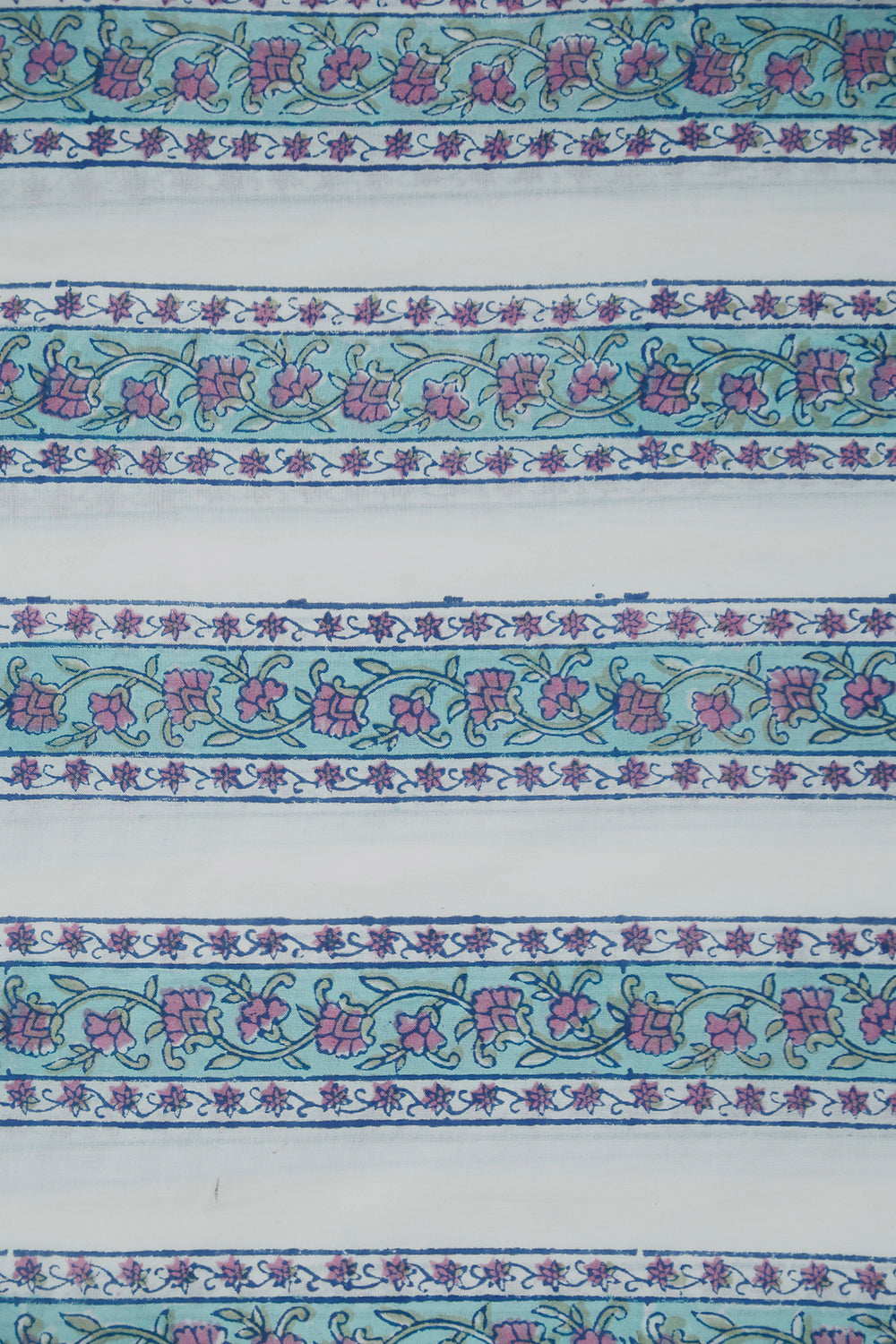 Cream with Floral & Stripes Sanganeri Cotton Fabric