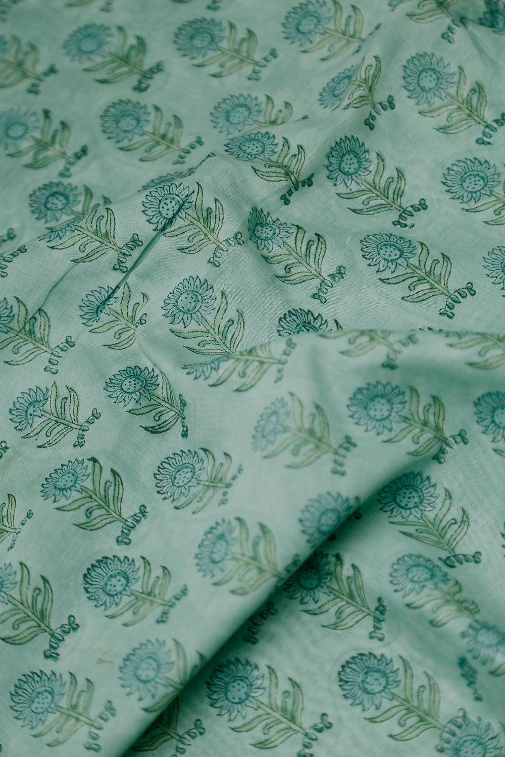 Sunflowers on Green Chanderi Silk Cotton Fabric - 0.9m