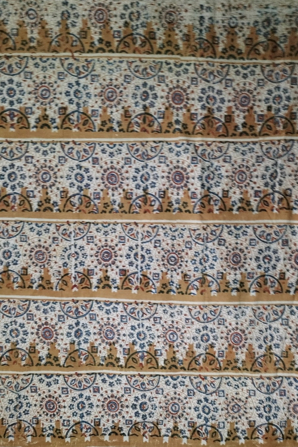 Patterned on Cream Ajrak Cotton Fabric - 0.5m