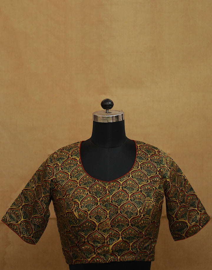 Yellow Floral Gajji Silk Stitched Blouse - 36, 38, 40 & 42 Size