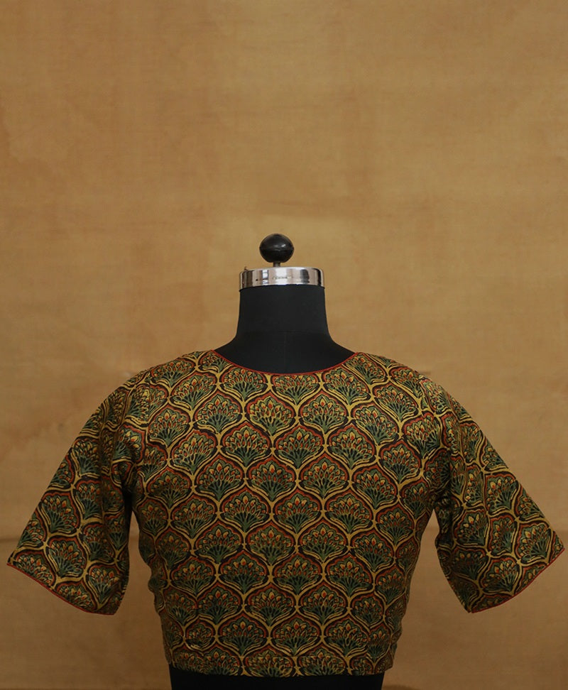 Yellow Floral Gajji Silk Stitched Blouse - 36, 38, 40 & 42 Size