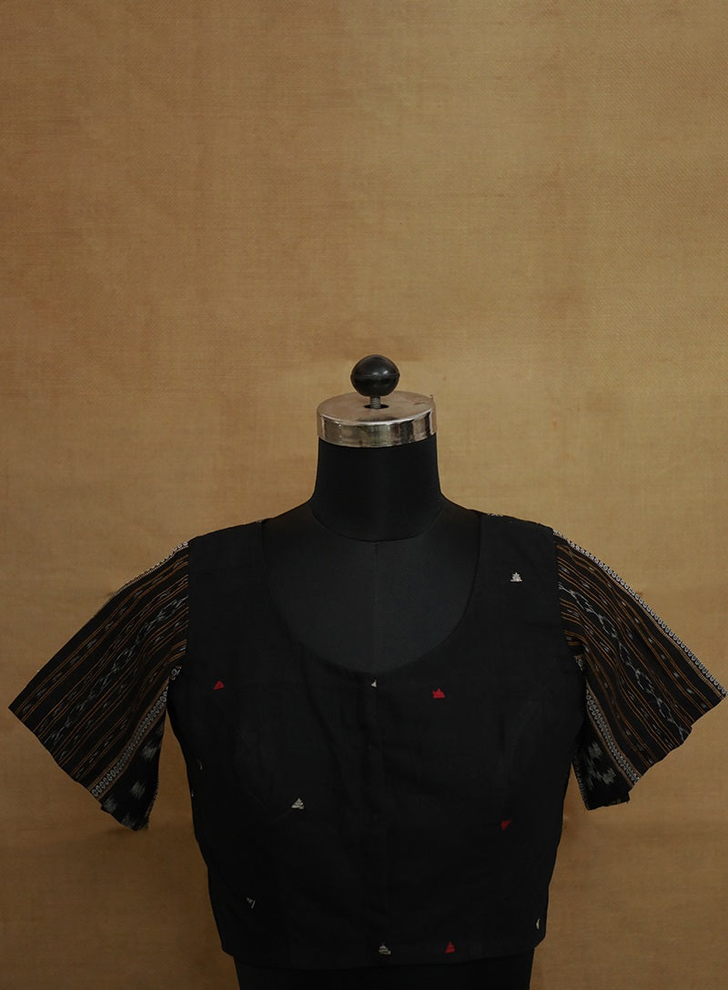 Black with Orissa Ikat Back Patch Stitched Blouse - 36 & 38 Size