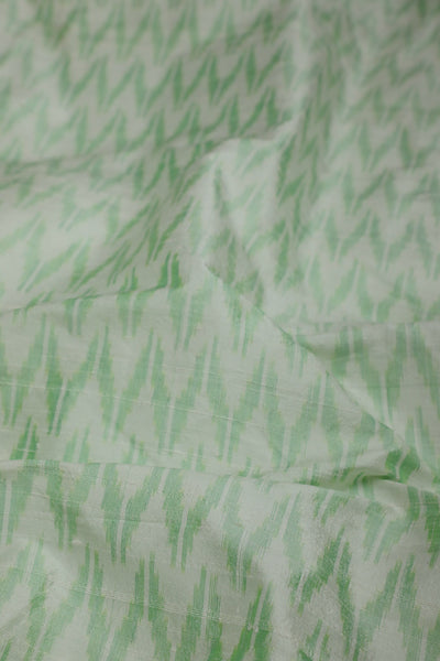 Off-White with Green Ikat Raw Silk Fabric
