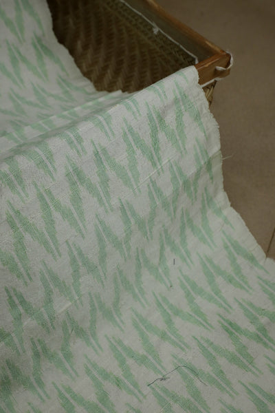 Off-White with Green Ikat Raw Silk Fabric