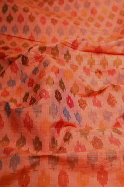 Orange with Motifs Ikat Raw Silk Fabric