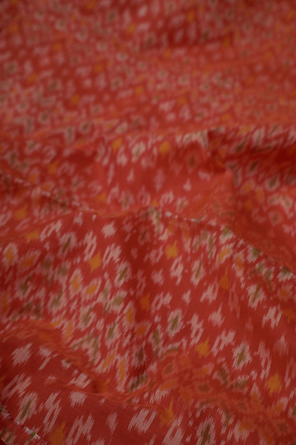 Light Candy Red Ikat Silk Cotton Fabric