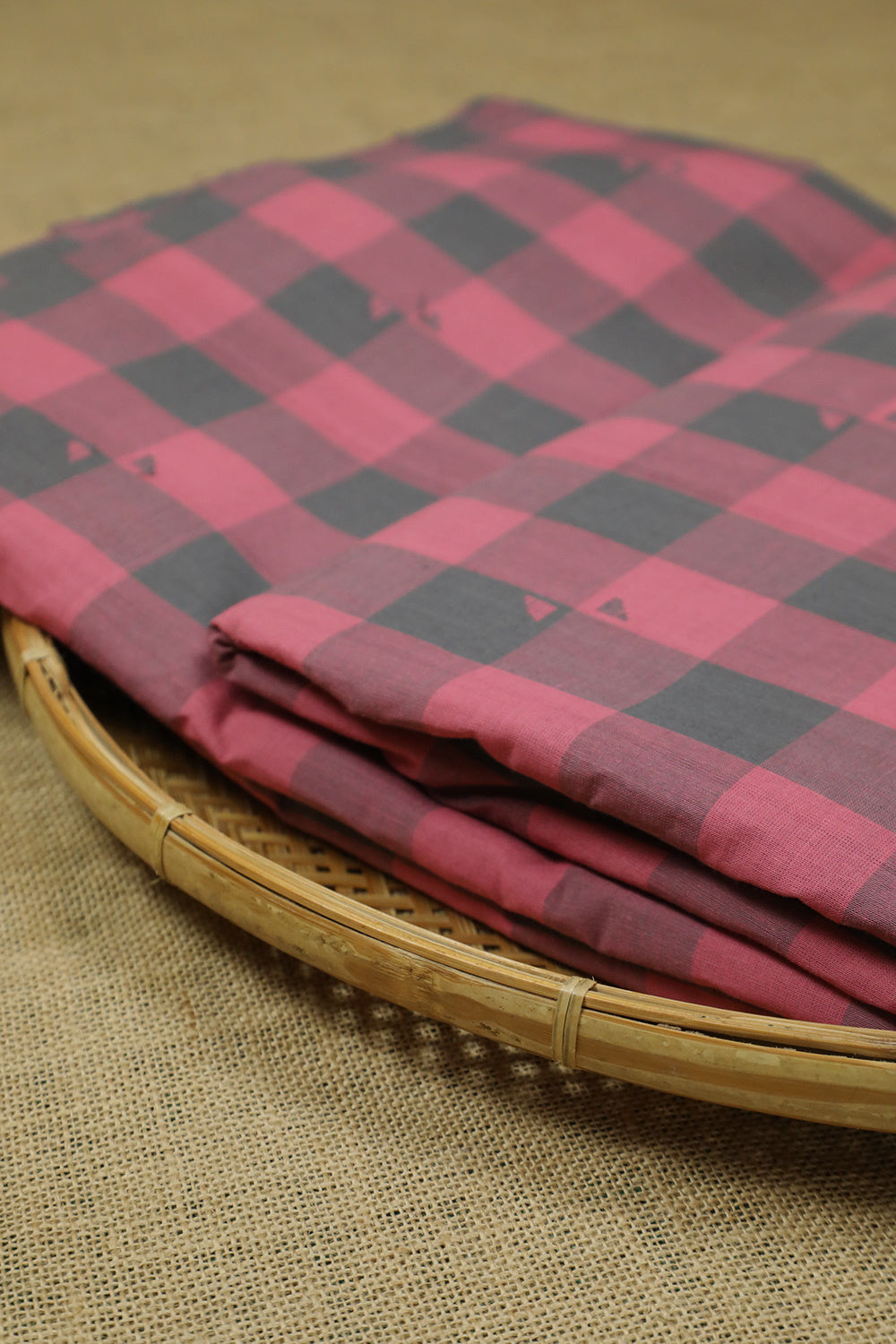 Pink Checks Handwoven Butta Fabric-1.6m