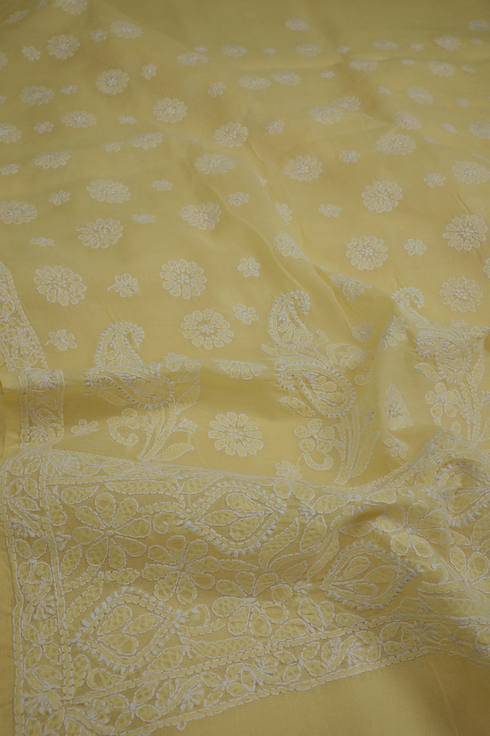 Yellow Chikan work Embroidered Saree