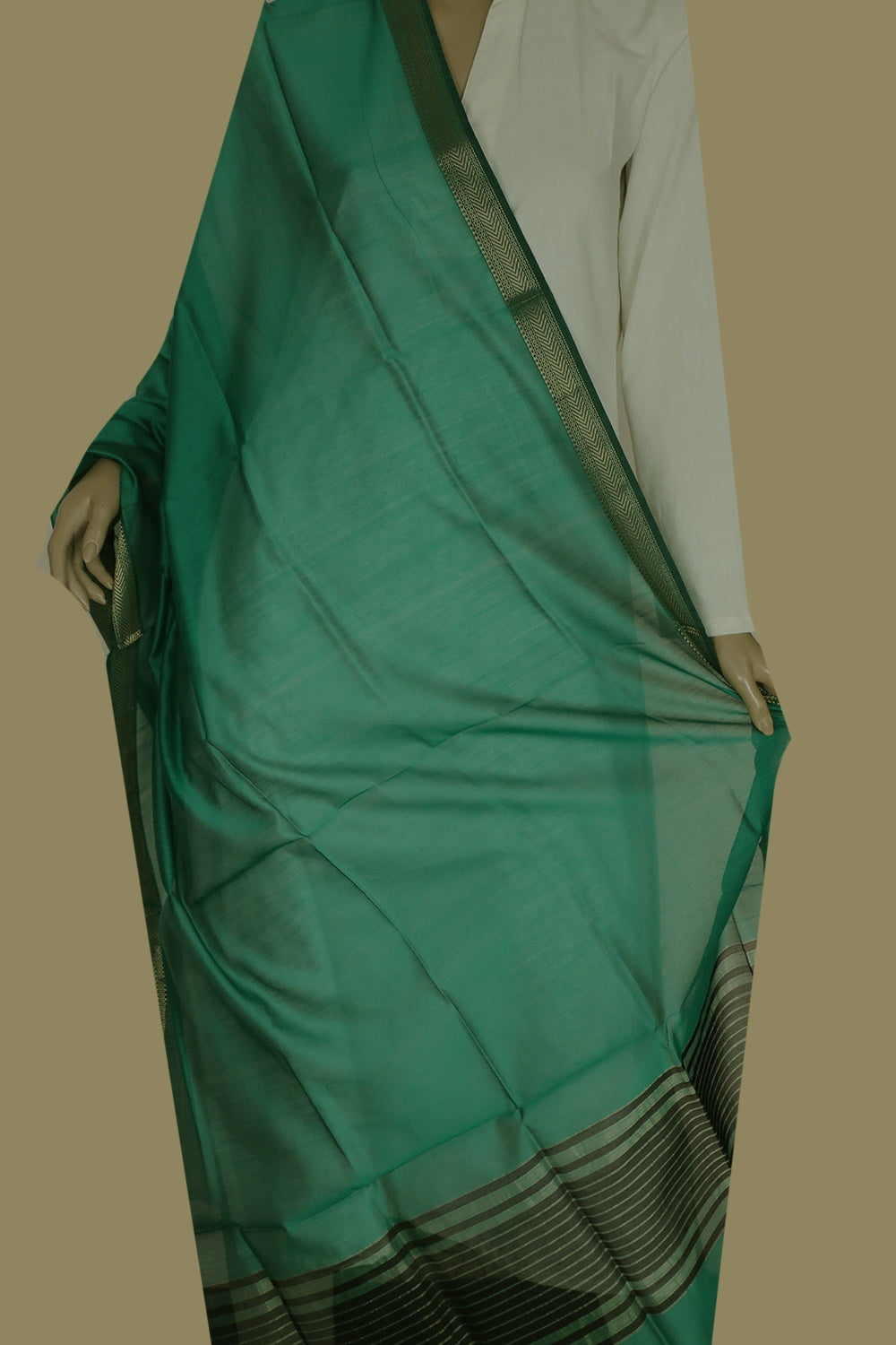 Dark Spring Green Maheshwari Silk Cotton Dupatta