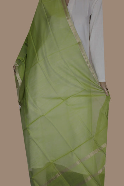 Plain Pear Green Maheshwari Silk Cotton Dupatta