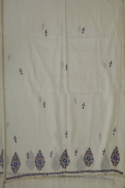 Off-White Hand Embroidered Chanderi Dupatta