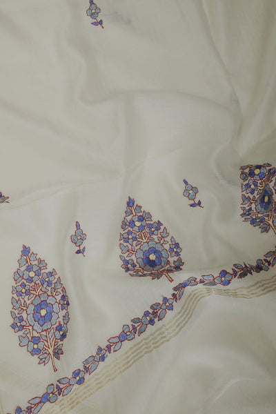 Off-White Hand Embroidered Chanderi Dupatta