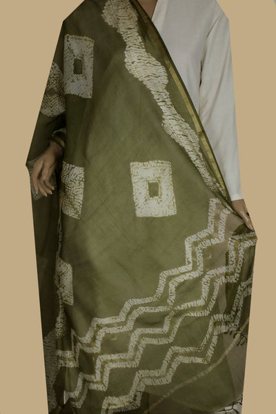 Seaweed Green Block Printed Kota Silk Dupatta