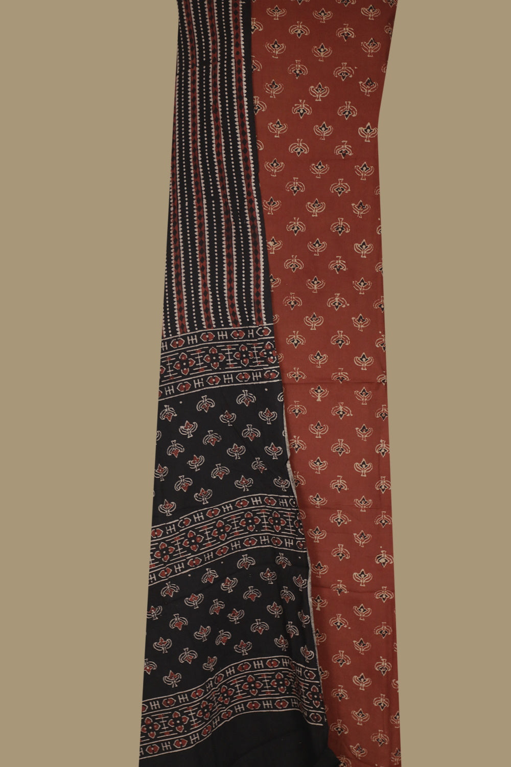 Leafy Butta on Maroon with Black Ajrak Cotton Full Suit