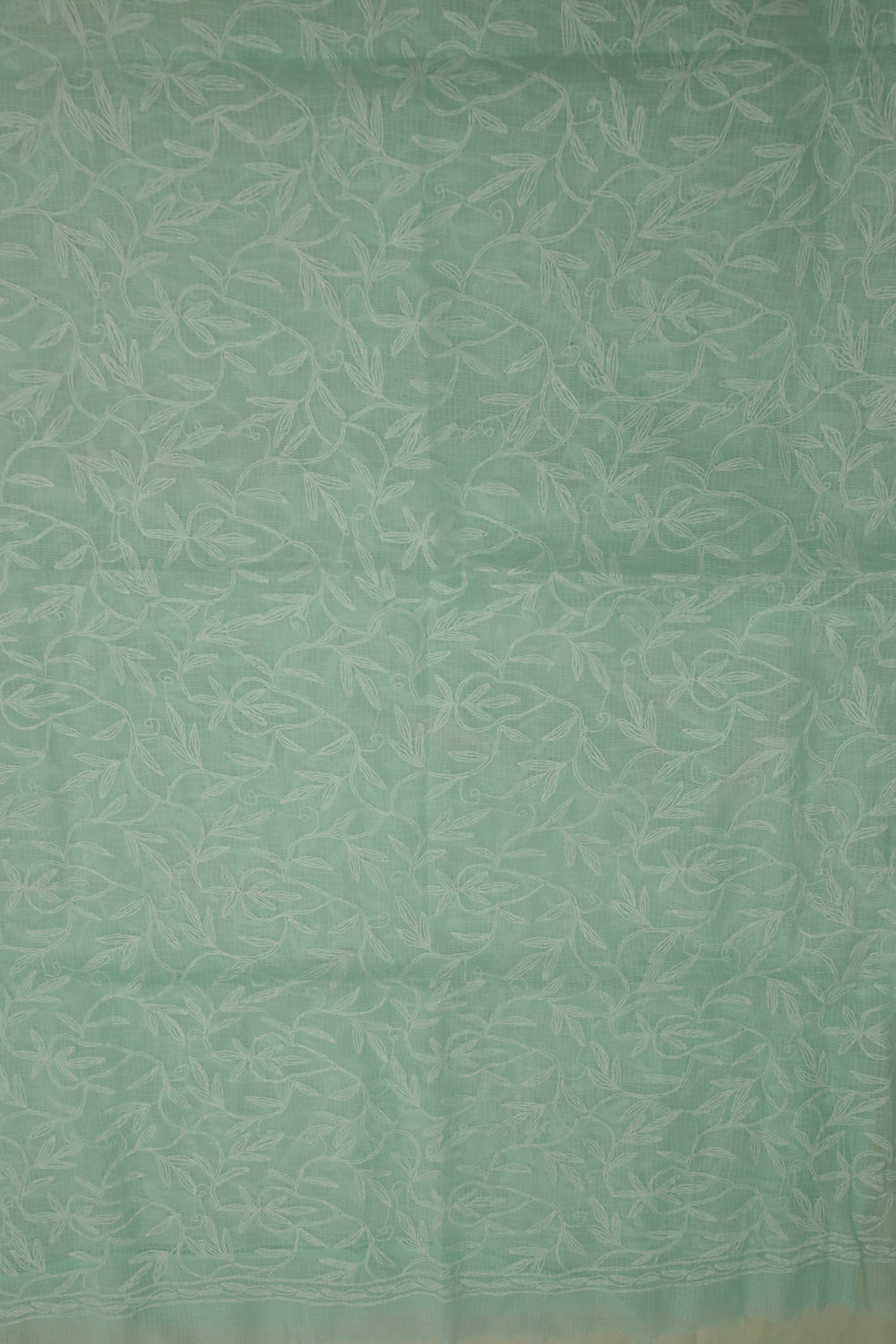 Off-White Florals on Green Kota Cotton Tepchi Chikankari Dupatta