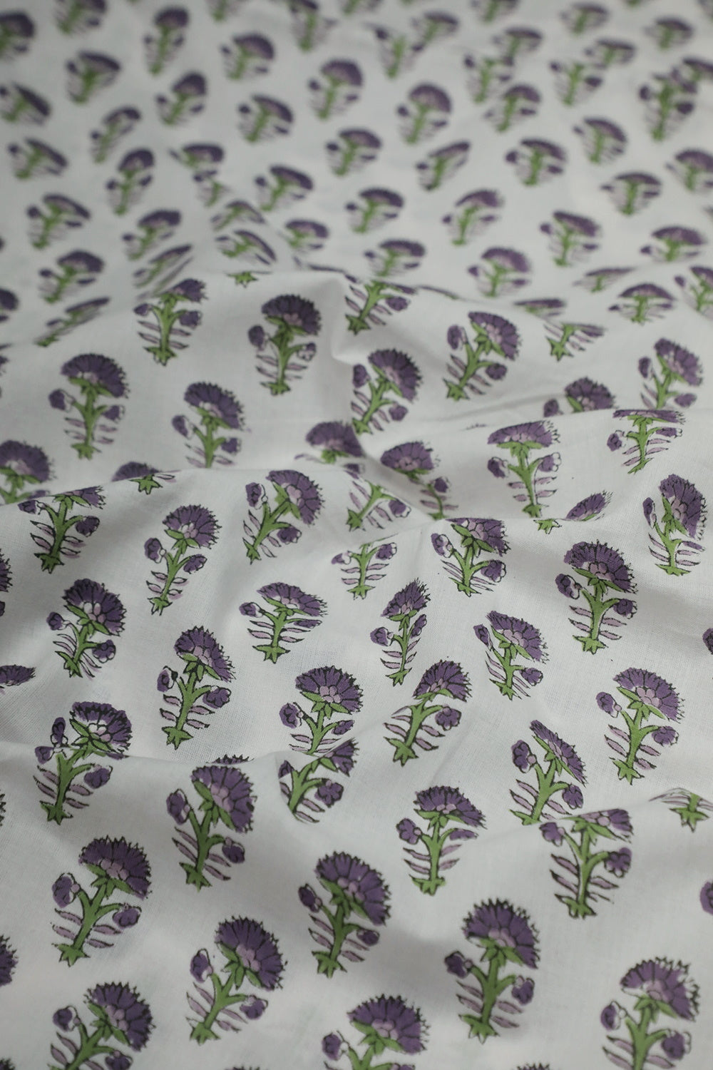 Florets on Cream Sanganeri Cotton Fabric-0.6 m