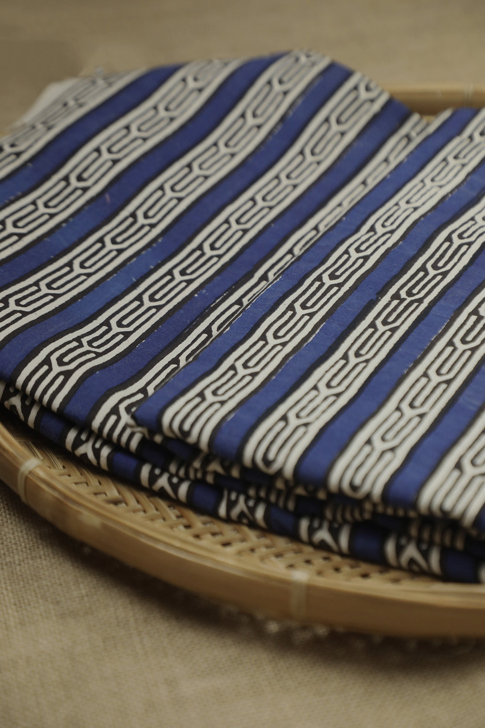 Stripes on Indigo Block Printed Cotton Fabric