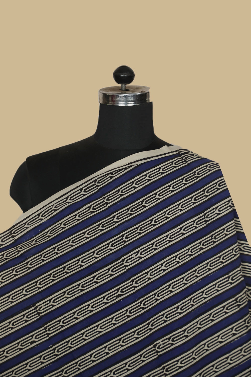 Stripes on Indigo Block Printed Cotton Fabric